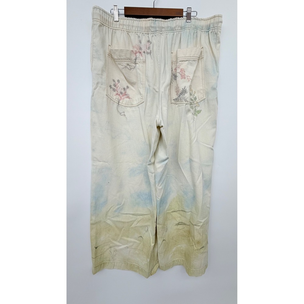 Pilcro Scenic Print Wide Leg Pull On High Rise Denim Pant Womens XL Cream Blue - Picture 8 of 13